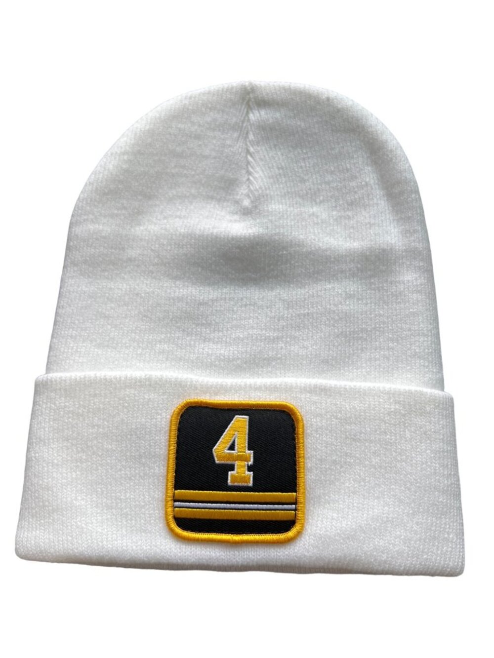 Beechfield Beanie Hat One Size Number 4 Square Patch White College Cozy Staple